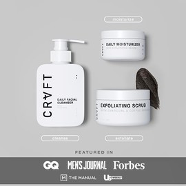 Hair Craft Co.- Kit de cuidado facial para hombres CRVFT  Gel limpiador facial con aloe vera de 3 oz  Hidratante hialurnico de 1 oz  Exfoliante de... 