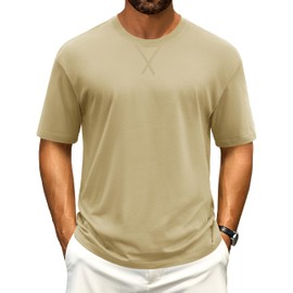 Cotrasen Men's T Shirts Cotton Drop Shoulder Short Sleeve Shirts for Men Casual Soft Loose Fit Mens Tee Shirts Khaki L