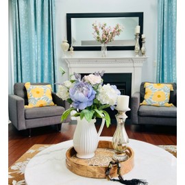 Rustic Farmhouse 16 inch Round, 15 inch Hexagon Tray Decorative Tray Vintage Antique Handcarved Soild Wood Tray, Kitchen Decor Ottoman Tray (Round 16 Inch Diameter)