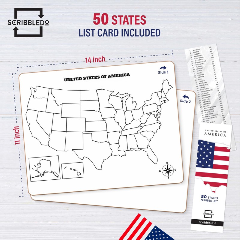 SCRIBBLEDO United States Map for Classroom Dry Erase Board for