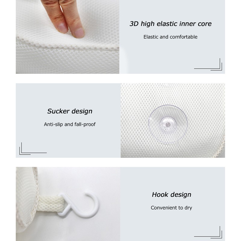 Mesh Bathroom Pillow Soft Comfortable Suction Cup Pillow Bath Tub