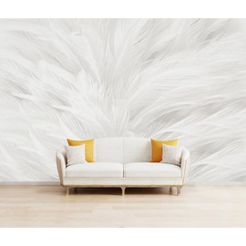 TUNDJ - Feather Wallpaper Mural Elegant Gray and White Mural Wallpaper for Living Room Bedroom （Not Peel and Stick）