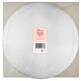 Baked With Love 12" Cake Board & Cake Box Combo, Round Silver Cake Drum With Matching White Container, 0.5'' (13mm) Thick, Square Cake Transport, 12 Inch, Single Pack
