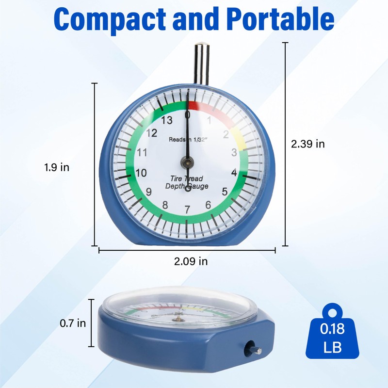 Tire Tread Depth Gauge, Zinc Alloy Dial Type Tire Tread