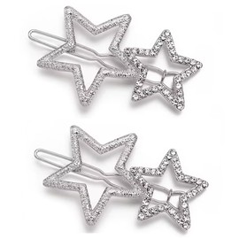 2Pcs Silver Bling Hollow Star Hair Clips, Non-Slip Metal Geometric Hairpin, Elegant Rhinestone Hair Barrettes for Women Lady Girls Styling Hair Accessories Clips and Barrettes