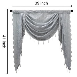 apott Grey Swag Valance for Windows Waterfall Valance Curtains Beaded Voile Swags Small Lace Drapes for Living Room Bedroom Party 39.5x 41 Inch
