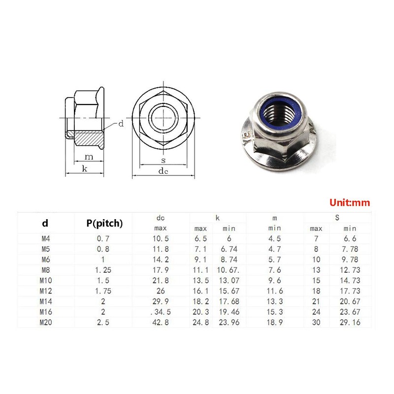 M6 Nylon Lock Nut 304 Stainless Steel Flange Nut Inserts
