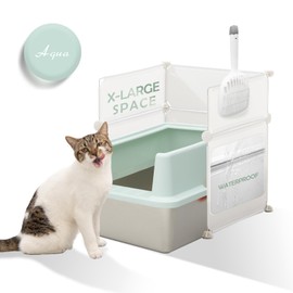 MEEXPAWS Stainless Steel Litter Box with Lid Extra Large XL for Big Cats, Enclosed Metal Litter Box with High Sided Enclosure & Scoop, Non-Sticky, Anti-Urine Leakage, Easy Cleaning