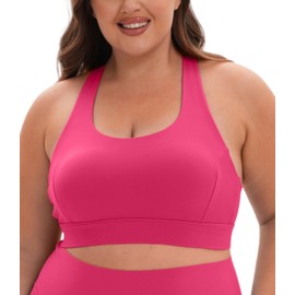 Grace Form Plus Size Sports Bras for Women Full Support Medium Support Push Up Padded Sport Bra for Large Bust Dark Pink