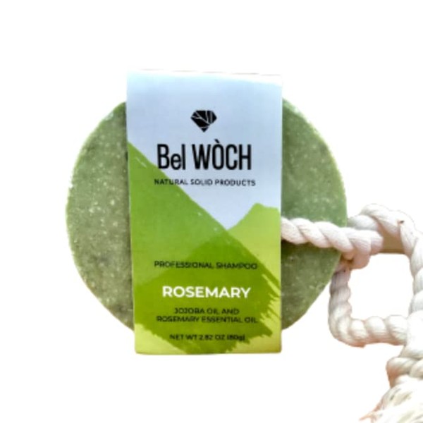 BEL WOCH Shampoo solido orgánico en barra 100% natural Romero, para todo tipo de cabello, nutre, promueve el crecimiento y da brillo natural libre de parabenos, pfalatos y sulfatos