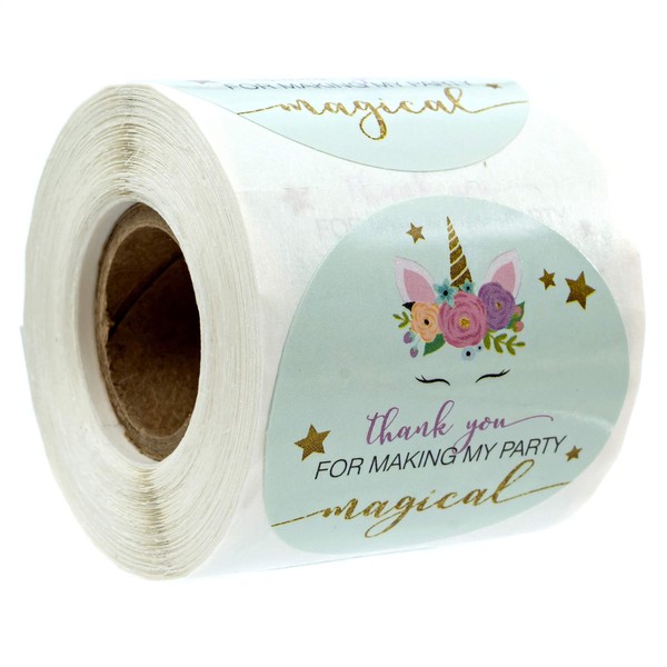 2" Unicorn Stickers/Faux Glitter Thanks for Making My Party Magical Sticker / 250 Thank You Stickers Per Roll