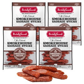 Bridgford Smokehouse Sausage Sticks Original 5 oz Pack of 4 - Gluten free High Protein Smoked Sausage Sticks for a Variety of Dietary Preferences - Ready-to-Eat Sausage Sticks for On-the-Go Snacking