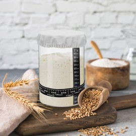 BTBHIHO 4-Piece Sourdough Starter Set, 1200 ml Sourdough Fermentation Jar Set, Sourdough Fermentation Jar with Scale, Fermentation Bottle, Stirring Rod and Fabric Cover, for Bread Dessert Sourdough