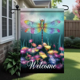 Startlit Patio Colorful Spring Summer Garden Flag 12 x 18 Double Sided Dragonfly Floral Flowers Garden Flag Rustic Farmland Yard Lawn Outdoor Decor Outside Decoration