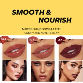 3PCS Beauty Glazed Juicy Lip Oil Slick Click - Plump, Moisturize, and Shine with Non-Sticky Lipstick - Lightweight, Buildable, Pigmented Vegan Lip Balm (6# 10# 12#)