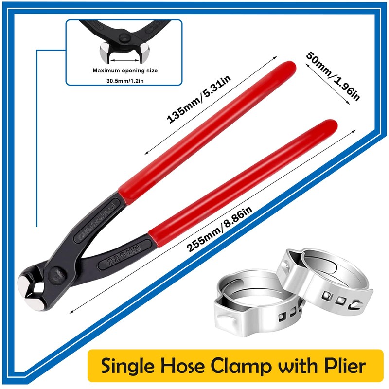 Seept 252Pcs 14-Sizes 304 Stainless Steel Single Ear Hose Clamps