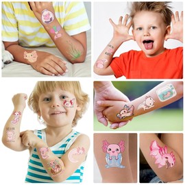 Pink Axolotl Temporary Tattoos-10 Sheets 70+ Axolotls Birthday Party Decorations Supplies Reptile Animals Salamander Tattoo Stickers for Girls Kids School Rewards Gifts Goodie Bag Fillers