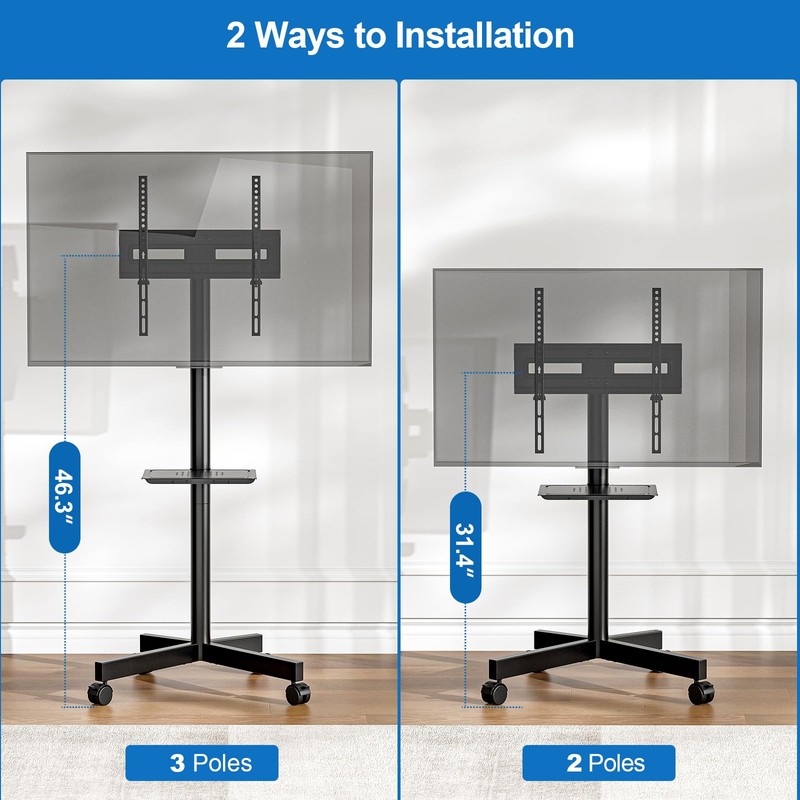 HOLMAXD Mobile TV Stand for 23-65 Inch LCD LED Flat/Curved