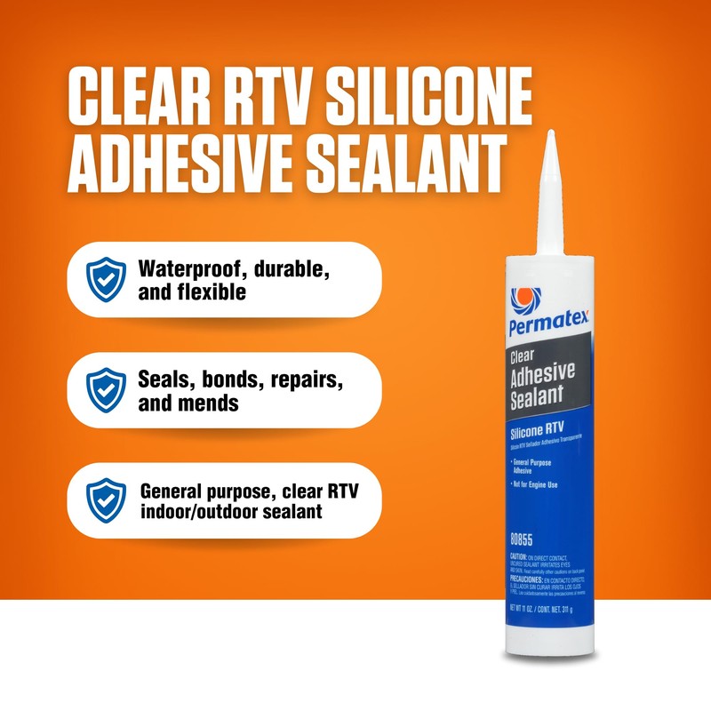 Permatex 80855 Clear RTV Silicone Adhesive Sealant, Waterproof, 11 oz.