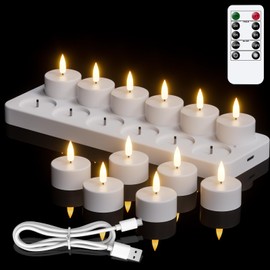 Lasumora Rechargeable Tea Lights Candles with Remote Timer & Charging Base, 12pcs Battery Operated LED Tea Lights Flameless Candles Small Votive for Wedding Home Party Seasonal DecorΦ 1.57" H 1.85"