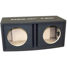 Double 10-in Center Port Vented Round Empty Car Bass Speaker Box 9-1/8-in Round Openings for two 10-in Woofers Rounded Front with Divergent Angles Carpet Stitched Logo DEEJAY LED 2X10ROUNDVENTED
