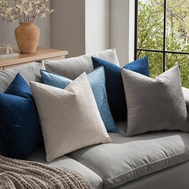 MIULEE Velvet Throw Pillow Covers 18x18 Inch, Pack of 2 - Dark Blue, Super Soft Decorative Square Cushion Cases Modern Luxury Home Decor for Sofa, Couch, Bed, Chair with Invisible Zipper