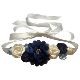 Luoyunna Baby Shower Sash for Mom Flower Maternity Sash Pregnancy Belt for Gender Reveal, Royal Blue, width： 1 inch， length： 94.5 inches