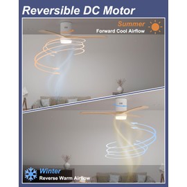 ORALUCE 52 Inch Ceiling Fans with Lights and Remote Control, Indoor Outdoor Modern Wood Ceiling Fan with Reversible Quiet DC Motor, 6 Speed, 3 LED Colors, for Bedroom Living Room Patio Balcony, White