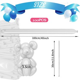 White Modelling Balloons, Pack of 100 White Long Balloons, Long Malleable Magic Balloons, Clown Balloons, for Birthdays, Events Decoration, Parties, Weddings, Anniversaries