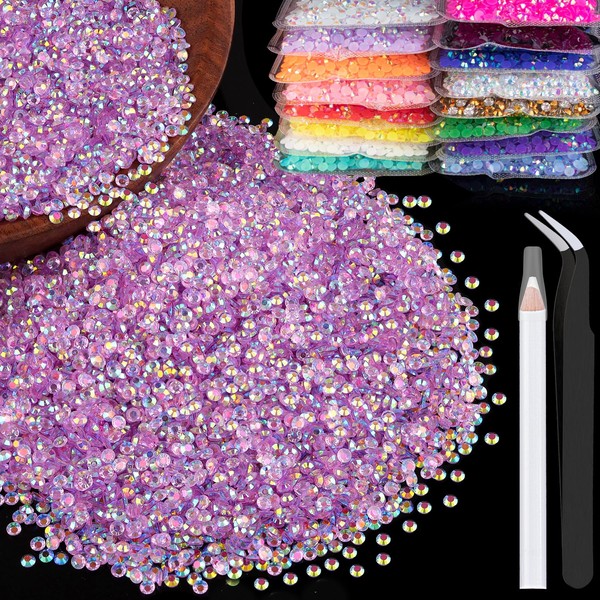 5000pcs 3mm Resin Rhinestones Bulk, Transparent Lavender Purple AB Flatback