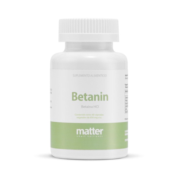 MATTER SMART NUTRIENTS | Betanin | Betaína HCl| Ayuda al proceso digestivo y el PH del estómago | Contribuye a la salud de la flora gástrica | Suplemento vegano | 60 cápsulas vegetales.