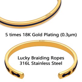 VEXXS Men's Cuff Bracelet, Cuff Bangle Bracelet With Lucky Braiding Ropes, 18K Real Gold Plated Bracelet for Men, Men’s Gold Bracelet Durable No Color Fading Cuban link Bracelet Classic Gift for Men (S-18cm (inner perimeter), B-Lucky Gold)