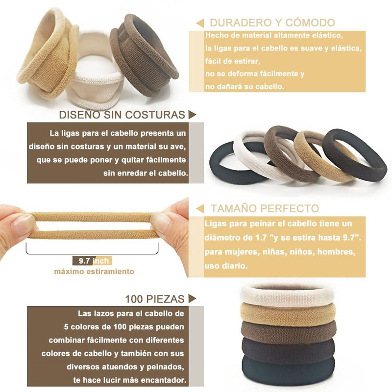100 Pcs Ligas para Peinar el Cabello, Donas para Cabello