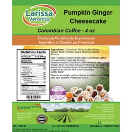 Pumpkin Ginger Cheesecake Colombian Coffee (Gourmet, Naturally Flavored, Whole Coffee Beans) (4 oz, ZIN: 564138)
