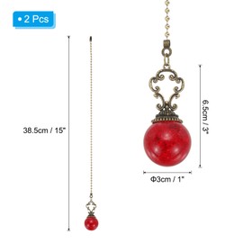 PATIKIL 15" Ceiling Fan Pull Chain, 2 Pcs Crystal Pull Chain Fan Connector Vintage Ceiling Fan Ornament Fan Chains Extender for Ceiling Light Lamp Fans, Red (Ball)