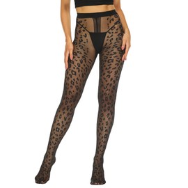 MANZI 20D Patterned Tights for Women Fishnet Stockings Women's Sheer Tights Ultra Thin High Waist Pantyhose (Leopard Tights)