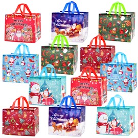 U-PTYTM 12PCS Christmas Gift Bags,Christmas Goody Bags,Gift Bags with Handles,Christmas Treat Bags for Holiday Paper Gift Bags Party Gift Bags Party Supplies