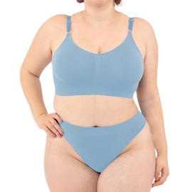 LEELA LAB Women's Non-Wired Bra, Large Sizes, Comfortable and Versatile with Adjustable Straps, Seamless Technology, Made in Italy, Desaturated Blue
