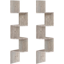 HOOBRO Corner Shelf Wall-Mounted, Set of 2 Floating Corner Shelves, 4-Tier Corner Bookshelves for Wall Decor in Living Room, Bedroom, Bathroom, Home Office, Greige BG25BJP201