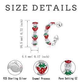 Strawberry Earrings Sterling Silver for Women: Red Strawberries Shortcake Hoop Earring Colorful Fruit Jewelry Gifts for Women