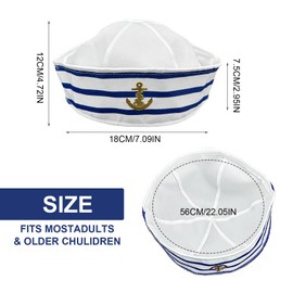 TSHAOUN TSHAOUN Sailor Hat Schal Set für Männer und Frauen,Blau Weiß Gestreift Seemannsmütze Und Roter Blauer Schals für Mottoparty Cosplay VerkleidungKarneval Foto Requisiten Accessoires (2 Stück)
