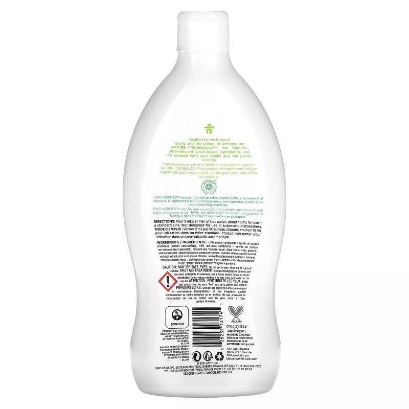 Attitude Nature Technology Dishwashing Liquid Green Apple & Basil 23.7