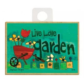 LIVE LOVE GARDEN with Flowers Wheelbarrow Cute Wood Fridge Magnet 2.5x3.5 A90