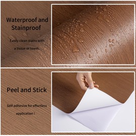 Haimin Wallpaper (24in X 393in) Wood Contact Paper Peel and Stick Self-Adhesive and Removable Wallpaper for Cabinet Wall Furniture Countertop Kitchen Room Wood Grain Wall Paper (Brown (03))