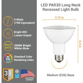 Diodesy- PAR30LN LED Long Neck Flood Light Bulb 9W (75W Equivalent) Dimmable 5000K Bright White 850LM E26 Base Indoor Outdoor Spotlight Reflector Track Ceiling Recessed 35° Beam Angle Pack of 6