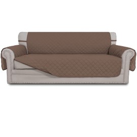 Easy-Going Reversible Couch Cover for 3 Cushion Couch Sofa Cover for Dogs Water Resistant Furniture Protector Cover with Foam Sticks Elastic Straps for Pet Cat (Sofa, Brown/Brown)