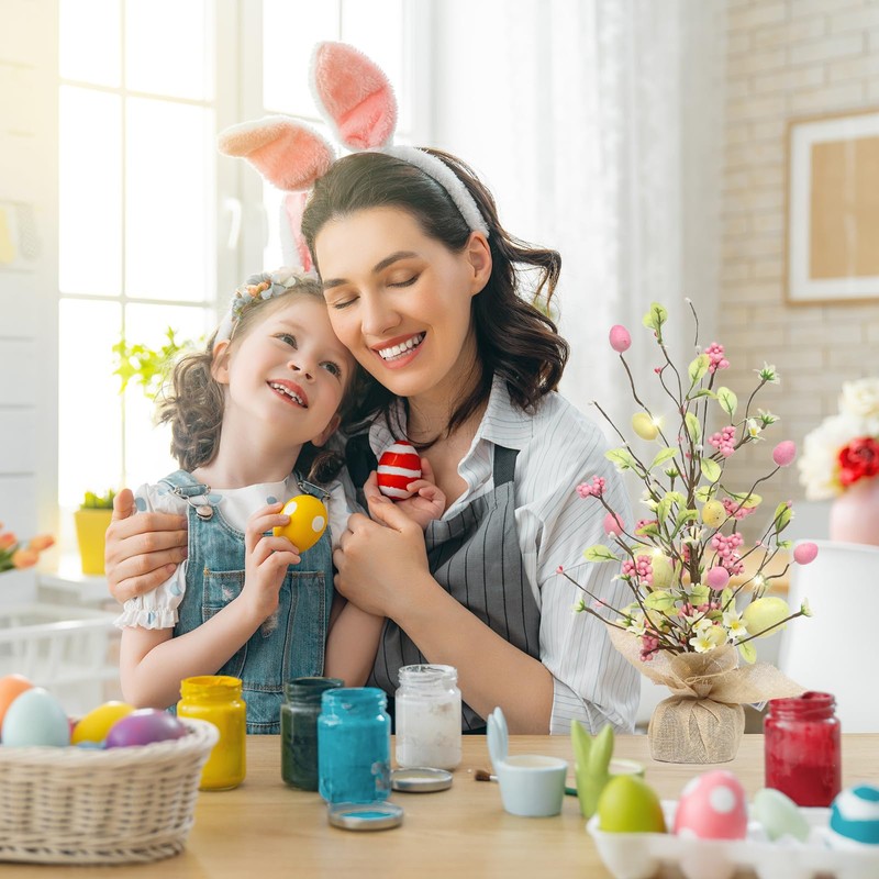 2PCS Easter Egg Tree Easter Decorations 18 Inch Lighted Easter