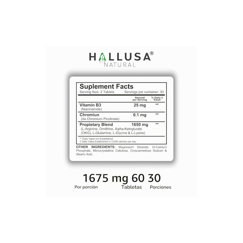 Hallusa Natural- “— Complejo HGH — 60 comprimidos Músculo, Fórmula