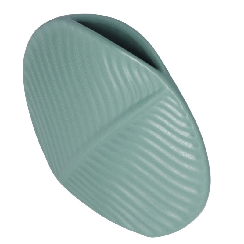 Leaves Pattern Ceramic Vase Nordic Style Dark Green Flat Leaf