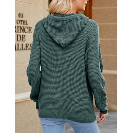 CiCiBird Women Fall Hoodies Sweater Knit V Neck Tops Oversized Fashion Pullover Casual Long Sleeve Shirts with Pockets Bluishgreen L